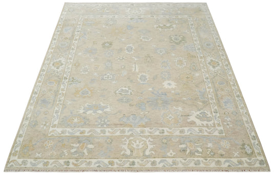 Hand Knotted Traditional Oushak Rug Camel and Ivory Multi Size Ideal for Living, Bedroom, and Dining Room