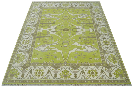 Hand Knotted Oriental Oushak Rug Light Green and Ivory Multi Size Ideal for Living, Bedroom, and Dining Room