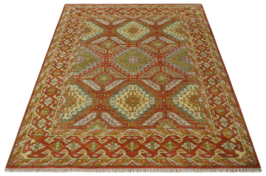 Rust and Gold Hand knotted Multi Size Oriental wool Area Rug