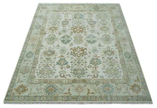 Ivory and Silver Hand knotted Traditional Oushak Multi Size wool Area Rug