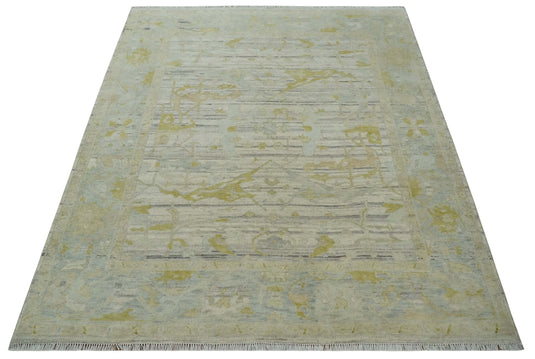 Hand Knotted Oriental Oushak  Rug Beige and Ivory Multi Size Ideal for Living, Bedroom, and Dining Rooms |CP1701