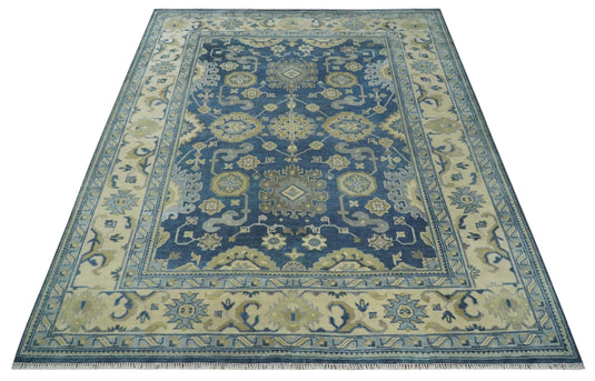 Blue and Beige Hand knotted Traditional Oushak 9x12 wool Area Rug