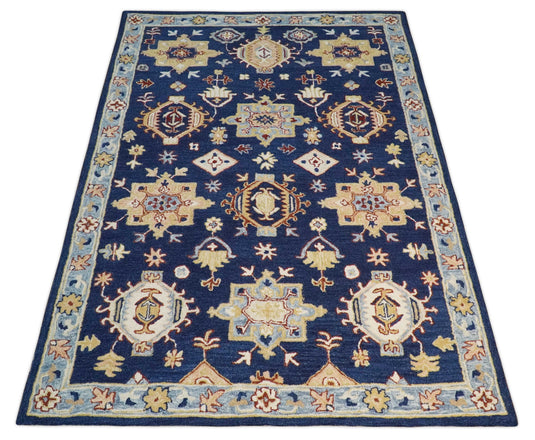 Custom Made Traditional Pattern Blue, Ivory, Gold And Rust Hand Tufted  Wool Area Rug