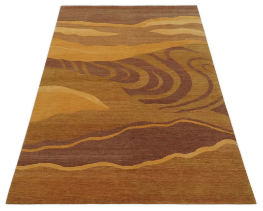 Traditional Handloom Brown , Rust and Olive 5x8 ft Bedroom, Living Room Rug , Wool  Area Rug AAOC558