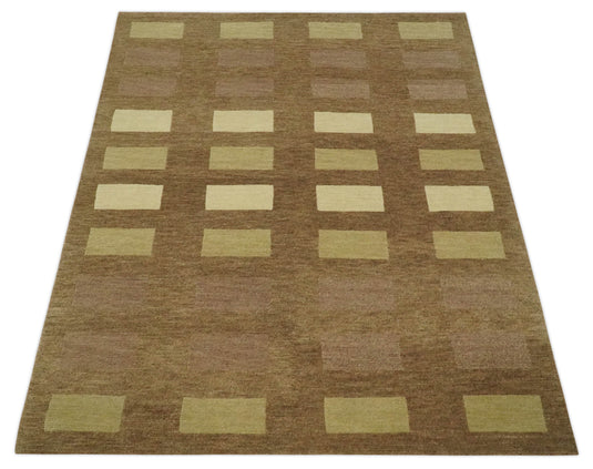 Modern Geometrical Pattern Handloom Brown, Beige and Olive 4x6 ft Bedroom, Living Room Rug , Wool  Area Rug AAOC746