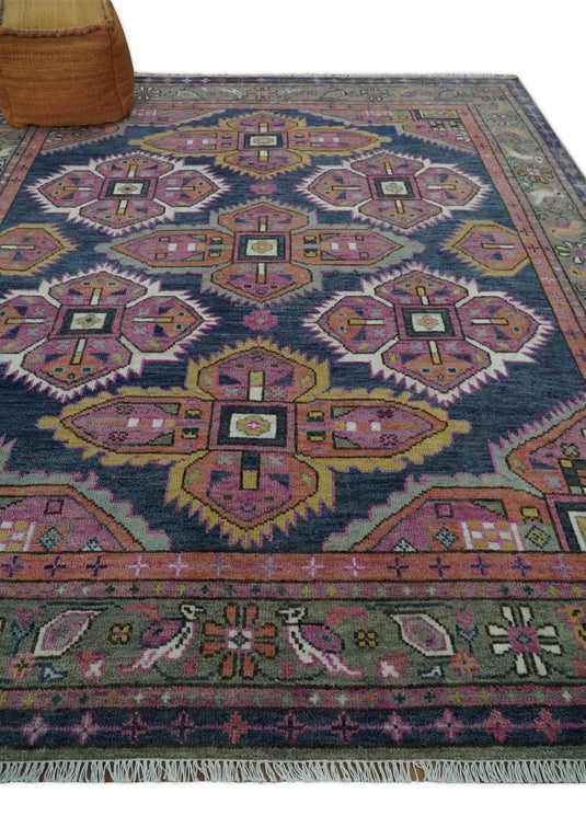 Hand knotted Grey and Pink Multi Size Traditional Heriz Serapi wool area rug | CP1801