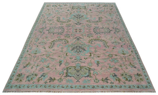 Hand Knotted Oushak Rug Pink and Aqua Multi Size Ideal for Living, Bedroom, and Dining Rooms |CP1712