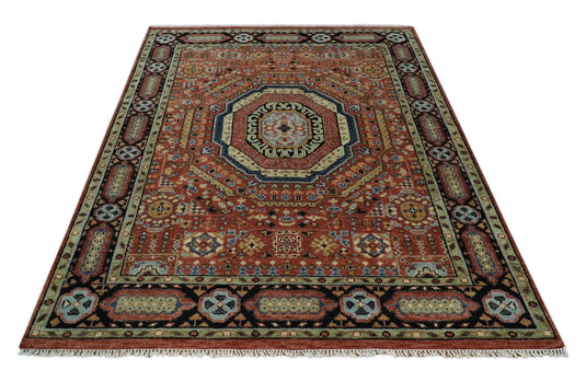 Hand Knotted Medallion Mamluk Rug Rust and Black 5x8, 6x9, 8x10, 9x12, 10x14, and 12x15 Ideal for Living, Bedroom, and Dining Rooms | CP103S