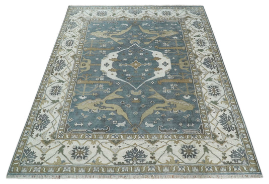 Traditional Oriental Oushak Hand Knotted Charcoal, Ivory and Olive 8x10 ft Ideal for Living, Bedroom, and Dining Rooms | CP2000810S