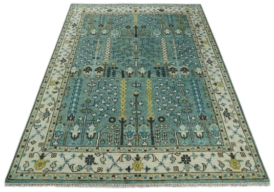 Turkish Wool Oushak Rug, Blue and Ivory Hand Knotted Multi Size Vintage Persian Rug, Bedroom, Living Room Rug - CP599