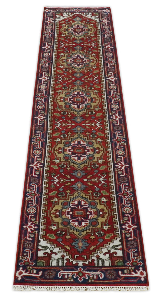 Hand Knotted Heriz Serapi Rug Rust , Ivory and Blue 2.6x12 ft Ideal for Living, Bedroom, and Dining Rooms | CP19152612