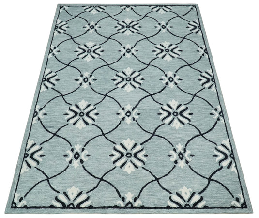 Custom Made Traditional Pattern Gray, Ivory And Black Hand Tufted  Wool Area Rug