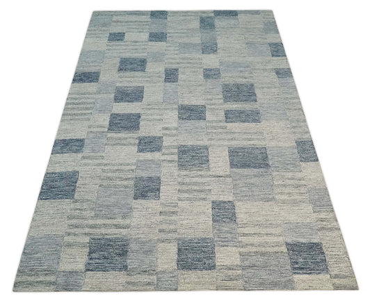 Custom Made Modern Geometrical Pattern Charcoal And Gray Hand Tufted  Wool Area Rug