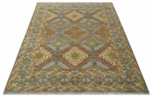 Gold and Gray Hand knotted Oriental Multi Size wool Area Rug