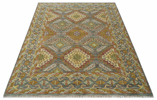 Gold and Gray Hand knotted Oriental 8x10 wool Area Rug Ideal for Bedroom,Living Room and Dining Room