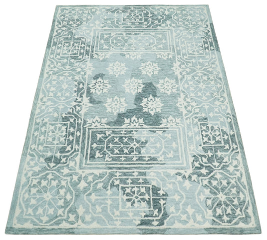 Custom Made Traditional Pattern Gray And Ivory Hand Tufted Wool Area Rug