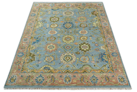 Hand Knotted Traditional Oushak Rug Blue and Rust 3X5,4x6, 5x8, 6x9, 8x10, 9x12,10x14 and 12x15 ft Ideal for Living, Bedroom, and Dining Rooms | CP131S