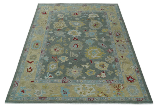 Custom Made Hand Knotted Oriental Oushak Gray And Beige Wool Area Rug