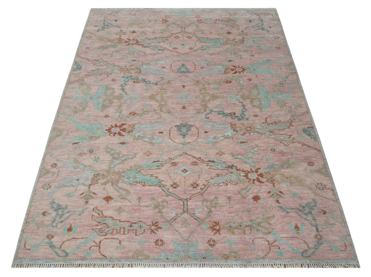 Light Pink Hand knotted Oriental Oushak Multi size wool Area Rug