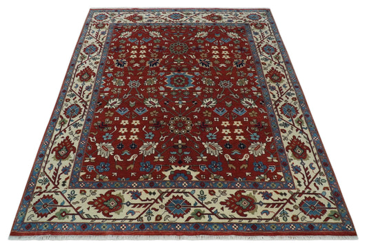 Traditional Oriental Oushak Hand knotted Red and Ivory 8x10 and 9x12 ft Bedroom, Living Room Rug ,wool Area Rug