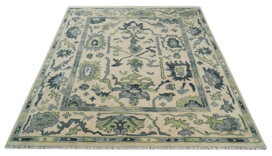 Hand Knotted Oriental Oushak Rug Camel, Charcoal and Green Multi Size Ideal for Living, Bedroom, and Dining Room