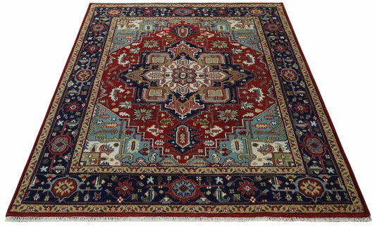 Antique Heriz Serapi Rug, Rust and Blue Traditional Rug, Hand Knotted 3x5, 5x8, 6x9, 8x10, 9x12, Living Room and Bedroom Rug | CP190S