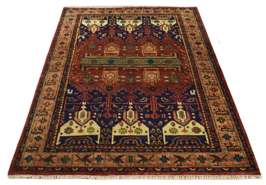 Traditional Antique Vintage Persian Hand Knotted Wool Rug Red and Blue 5X8, 6X9, 8X10, 9X12, 10X14 and 12x15  Ideal for Living, Bedroom, and Dining Rooms | CP194S