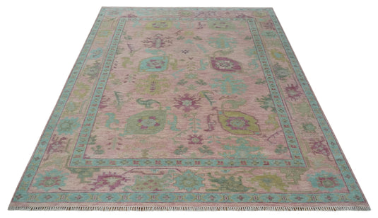 Hand Knotted Vibrant Oriental Oushak Rug Pink and Aqua Multi Size Ideal for Living, Bedroom, and Dining Rooms | CP1711