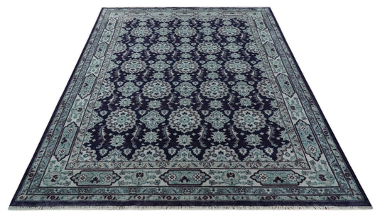 Antique Oushak Hand knotted Black and Silver 9x12 ft Bedroom, Living Room Rug ,wool Area Rug