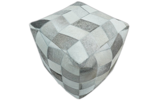 Ottoman Genuine Leather Ivory And Gray Pouf Footstool, Seat, Foot Rest Living Room, Bedroom