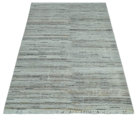 Abstract Ivory, Charcoal and Olive Handwoven 5x8 ft Bedroom, Living Room Rug Pet Yarn Area Rug