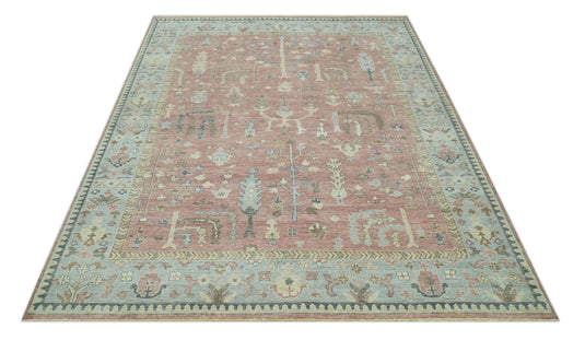 Tree of Life Light Brown And Blue Hand Knotted 9x12 ft Bedroom, Living Room Rug Wool Area Rug