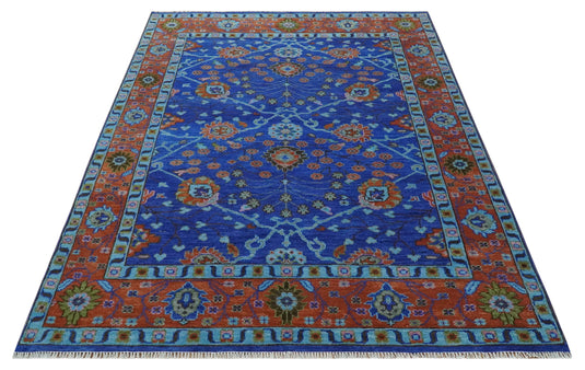 Hand knotted Traditional Floral Blue and Rust Multi Size wool Area Rug