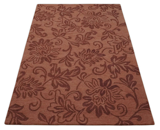 Custom Made Floral Pattern Brown Hand Tufted  Wool Area Rug