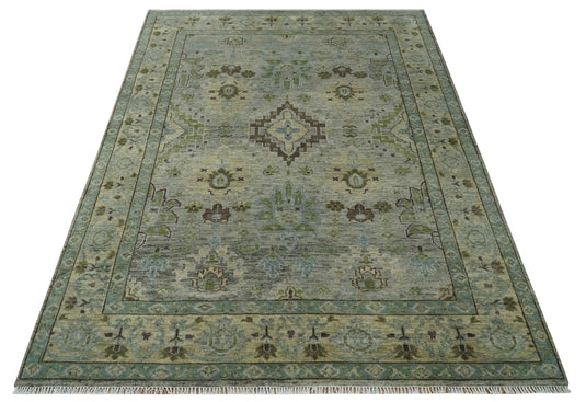 Green and Silver Antique Hand knotted Multi Size Oushak wool Area Rug