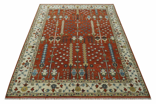 Traditional Turkish Tree of Life Rust and Ivory Hand knotted 9x12 wool Area Rug