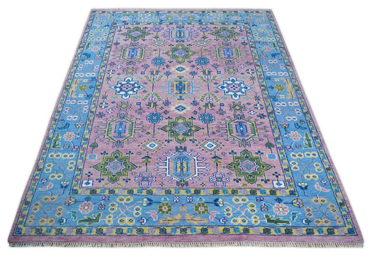 Traditional Antique Vintage Persian Hand Knotted Oushak Rug Purple and Blue 5X8, 6X9, 8X10, 9X12, 10X14 and 12x15  Ideal for Living, Bedroom, and Dining Rooms | CP754S