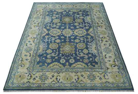 Traditional Oriental Oushak Hand knotted Blue and Beige 9x12 wool Area Rug