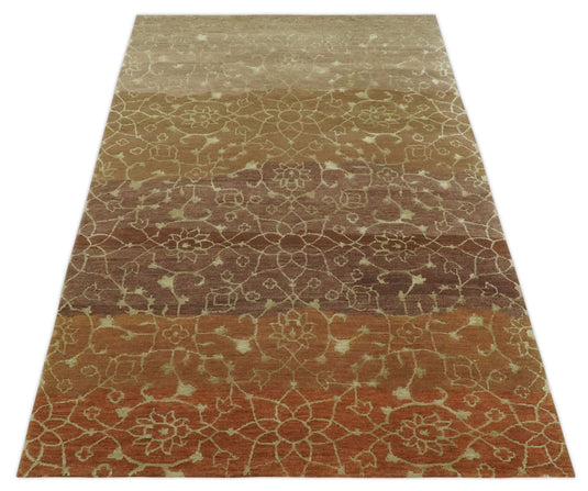 Traditional Handloom Brown , Rust and Olive 5x8 ft Bedroom, Living Room Rug , Art Silk  Area Rug AAOC458