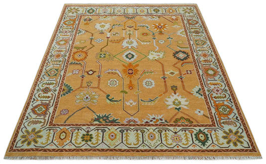 Hand Knotted Oriental Heriz Serapi Rug Orange and Ivory Multi Size Ideal for Living, Bedroom, and Dining Room