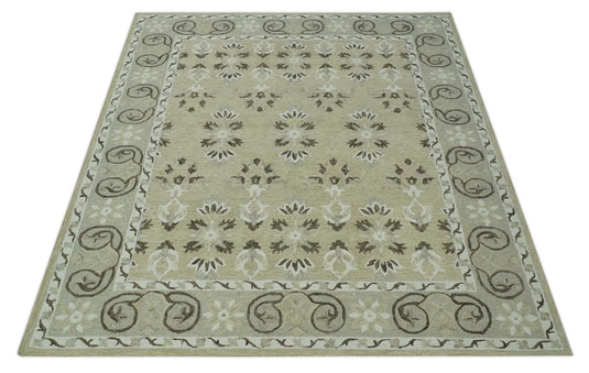 Custom Made Ivory, Beige And Charcoal Traditional Ikat Hand Tufted Wool Area Rug