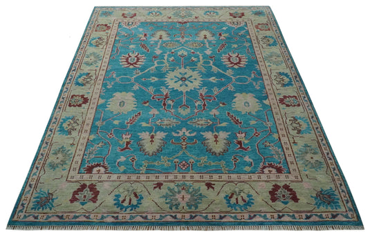 Hand Knotted Oriental Oushak Rug Blue, Pink and Light Green Multi Size Ideal for Living, Bedroom, and Dining Rooms | CP1714