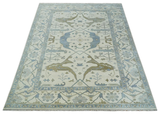 Hand Knotted Traditional Oriental Oushak Rug Ivory and Beige Multi Size Ideal for Living, Bedroom, and Dining Room