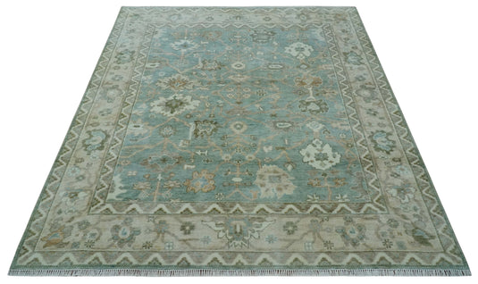 Hand Knotted Oriental Oushak Rug Aqua and Silver Multi Size Ideal for Living, Bedroom, and Dining Rooms |CP1708