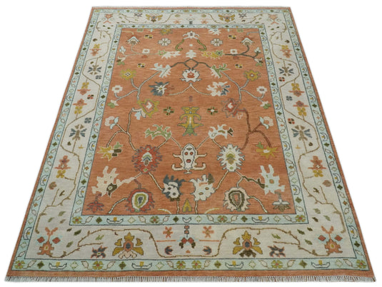 Hand Knotted Vibrant Colorful Oriental Oushak Rug Light Brown and Beige 8x10 ft Ideal for Living, Bedroom, and Dining Room CP2074810S- (FC)