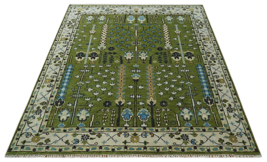 Green and Ivory, Tree of Life Vintage Persian Hand Knotted, Antique Turkish Multi Size Wool Rug, Living Room | CP1617