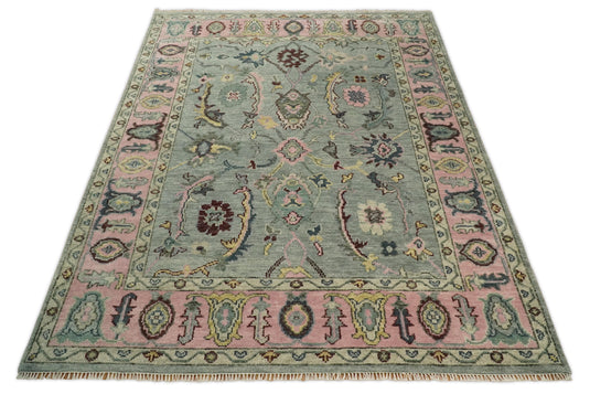 Blue and Pink Traditional Persian Oushak Hand Knotted 5x8, 6x9, 8x10, 9x12, 10x14 Wool Rug, Living Room | CP693S