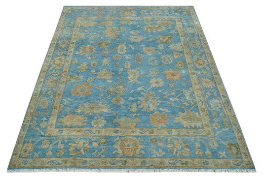 Blue and Beige Hand knotted Traditional Oushak Multi Size wool Area Rug