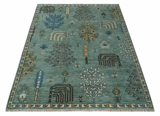 Green Traditional Turkish Hand knotted Tree of life Multi Size wool Area Rug