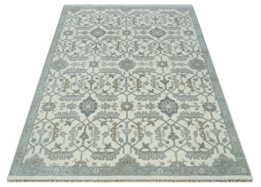 Ivory and Charcoal Hand knotted Oriental Oushak Multi Size wool Area Rug